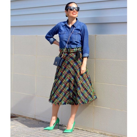 Zara Autumn Vintage Tweed Tartan Plaid High Waist Midi Skirt Size XS - Picture 15 of 15